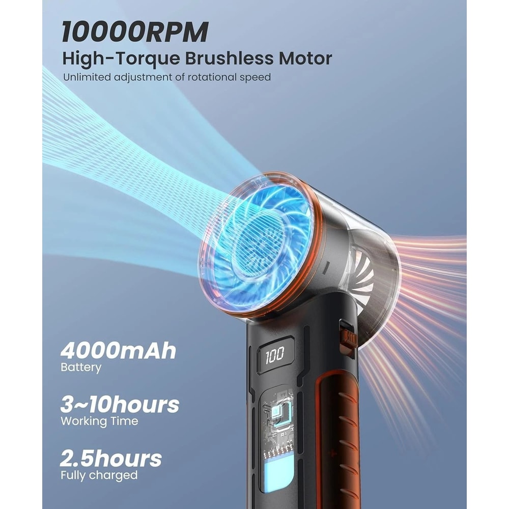 Handheld Turbo Fan With Brushless Motor LED Ice Cooling Air 3