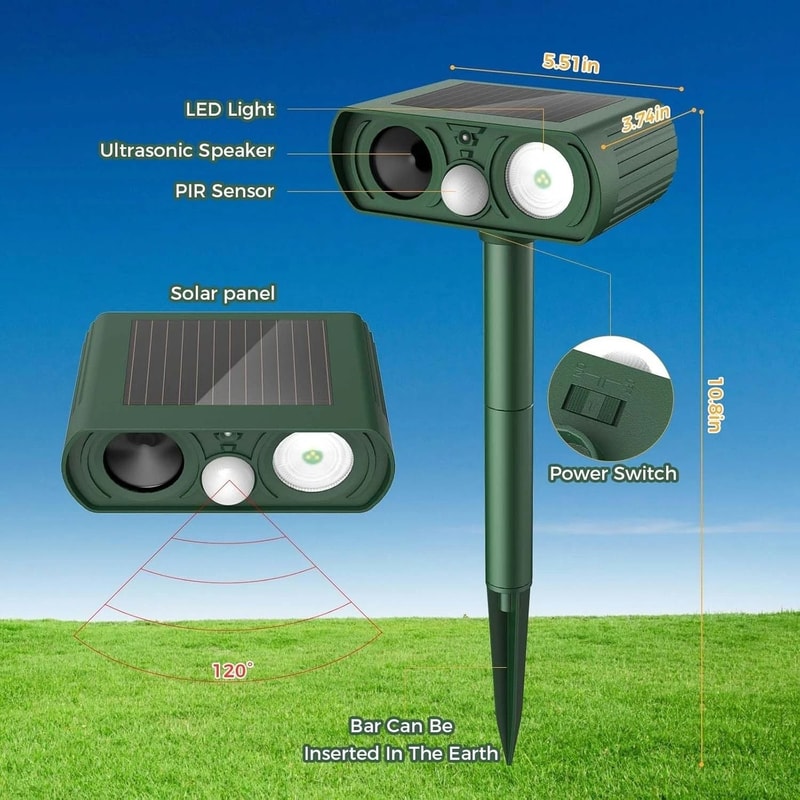 Solar Ultrasonic Animal Repeller For Dogs Cats Squirrels 2