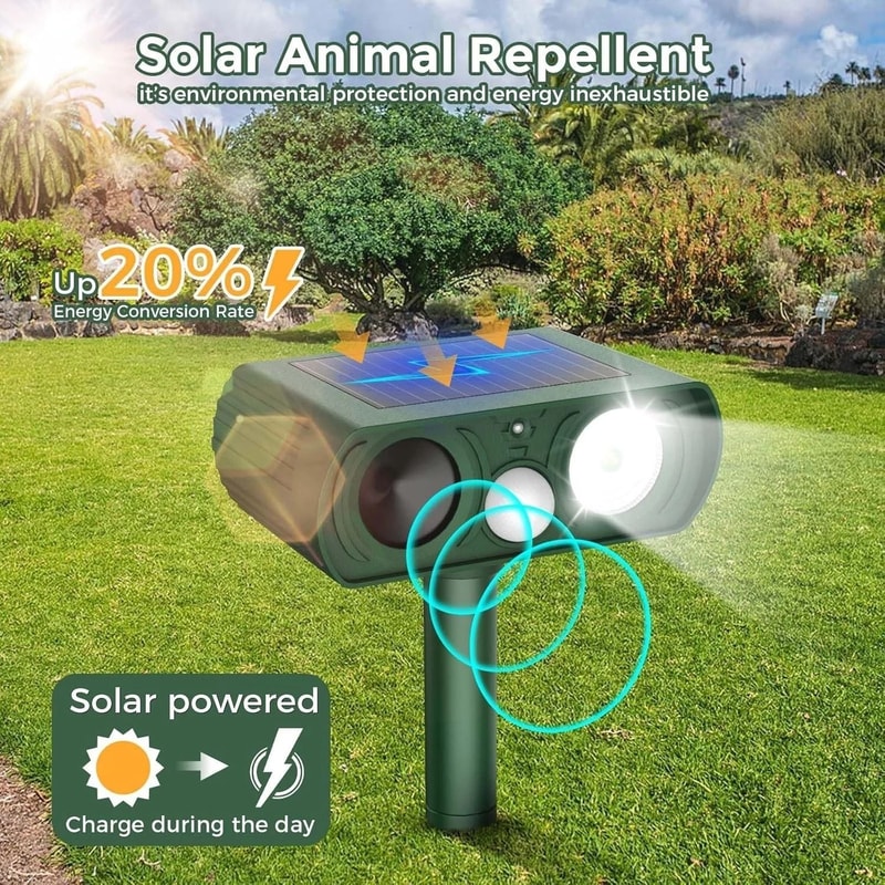 Solar Ultrasonic Animal Repeller For Dogs Cats Squirrels 4