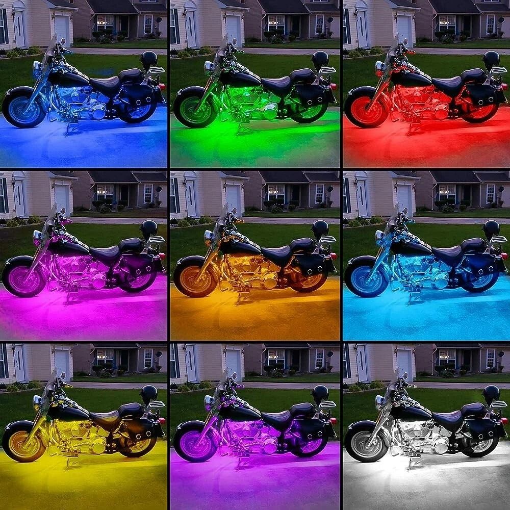 Motorcycle RGB LED Strip Light Under Glow Neon Kit With Bluetooth APP Control 4