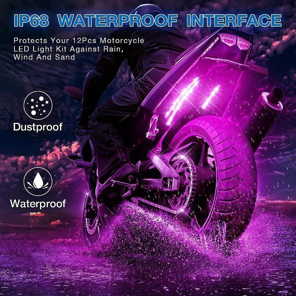 Motorcycle RGB LED Strip Light Under Glow Neon Kit With Bluetooth APP Control 1