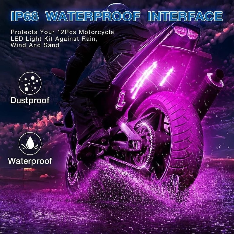 Motorcycle RGB LED Strip Light Under Glow Neon Kit With Bluetooth APP Control 1
