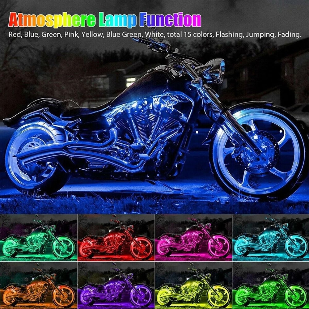 Motorcycle RGB LED Strip Light Under Glow Neon Kit With Bluetooth APP Control 9