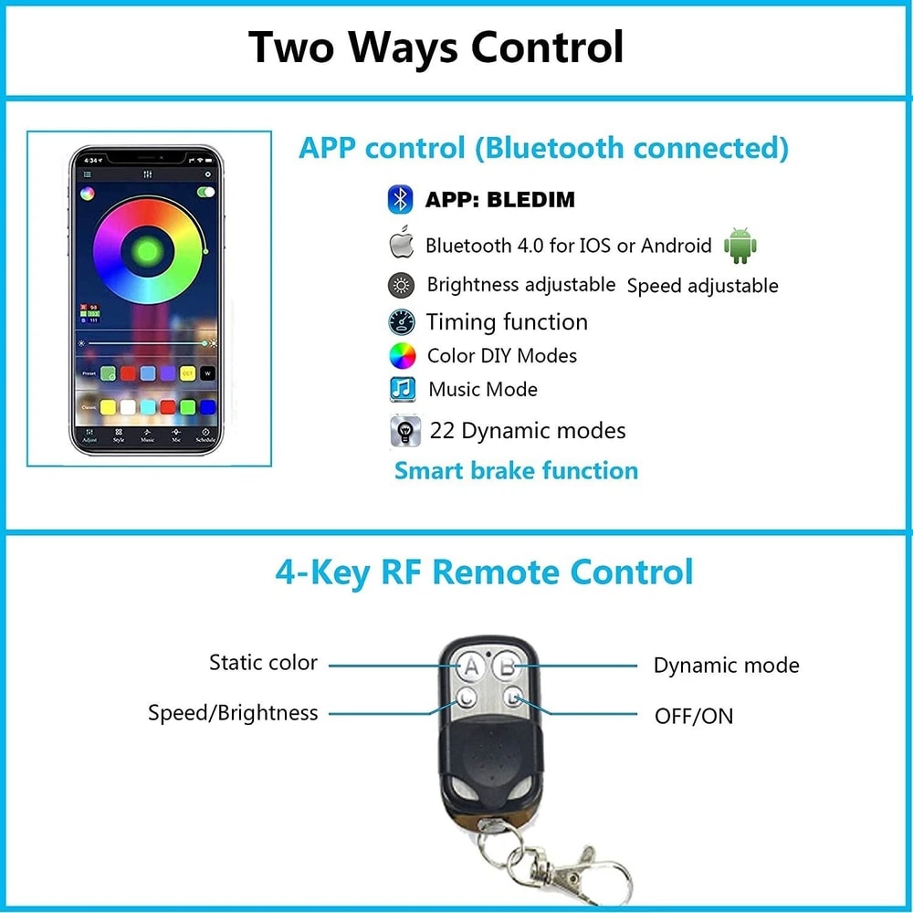 Motorcycle RGB LED Strip Light Under Glow Neon Kit With Bluetooth APP Control 3