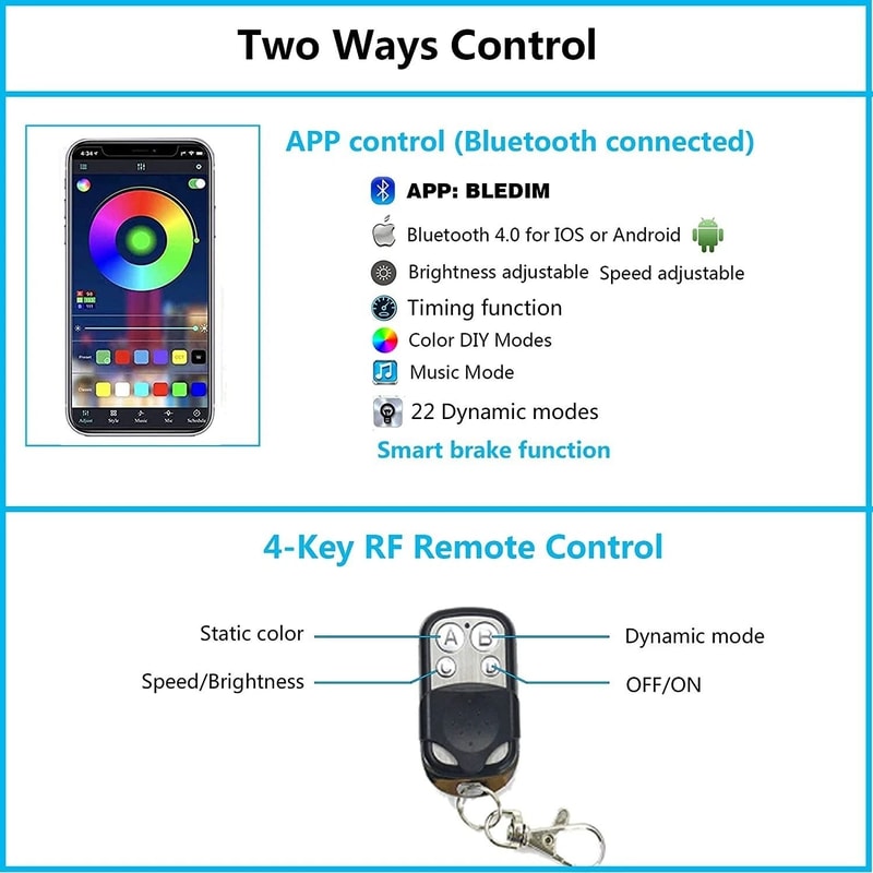 Motorcycle RGB LED Strip Light Under Glow Neon Kit With Bluetooth APP Control 3