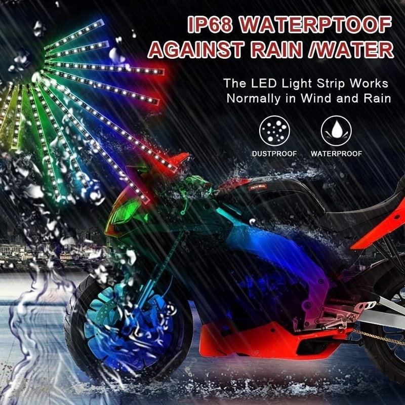 Motorcycle RGB LED Strip Light Under Glow Neon Kit With Bluetooth APP Control 10