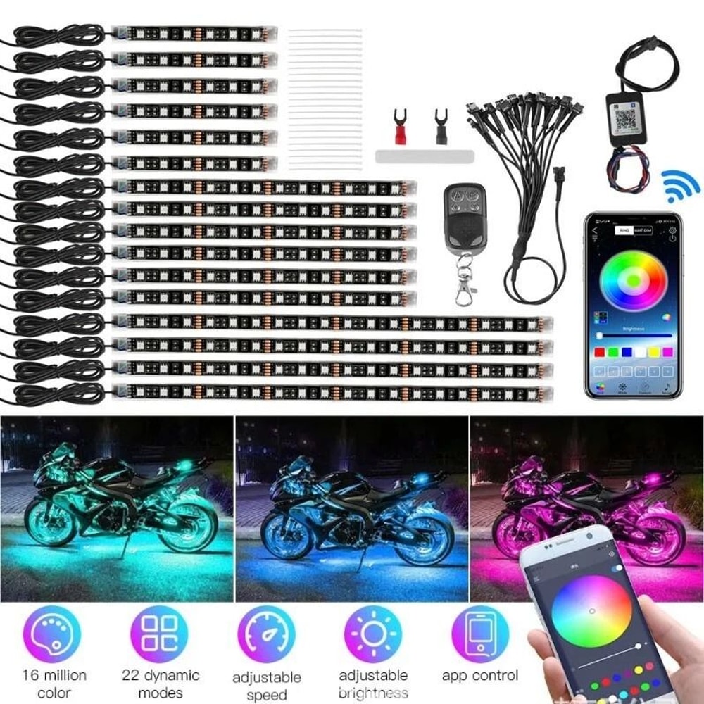 Motorcycle RGB LED Strip Light Under Glow Neon Kit With Bluetooth APP Control 11