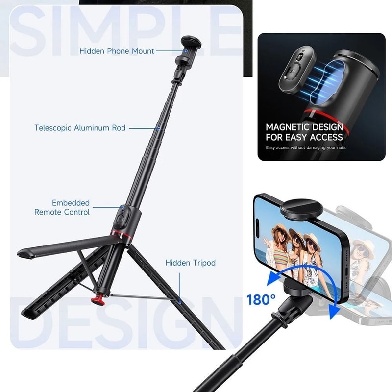 Automatic PopUp Phone Tripod Stand With Remote Adjustable Selfie Stick 8