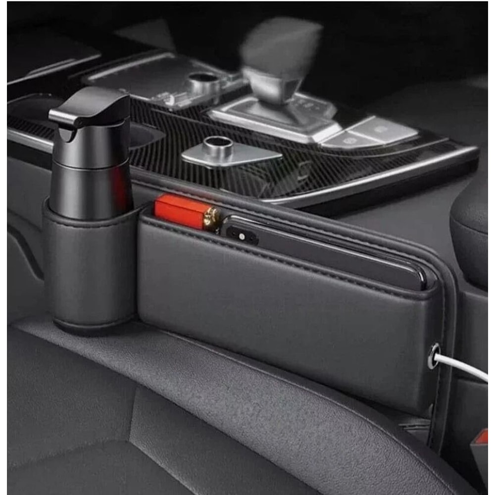 Leather Car Seat Gap Filler Organizer With Cup Holder Storage Bag 2