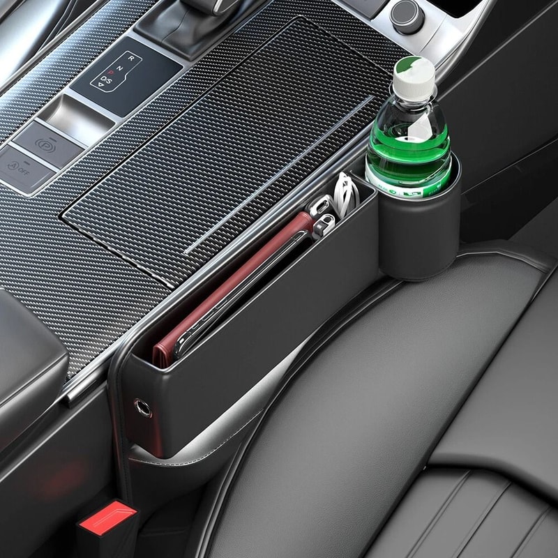 Leather Car Seat Gap Filler Organizer With Cup Holder Storage Bag 4