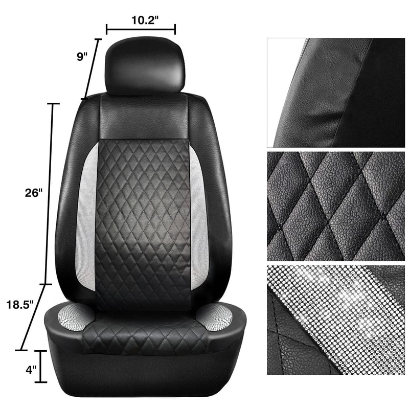 Diamond Leather Car Seat Covers Full Set Premium Bling Rhinestone Auto Seat Covers For Women 3