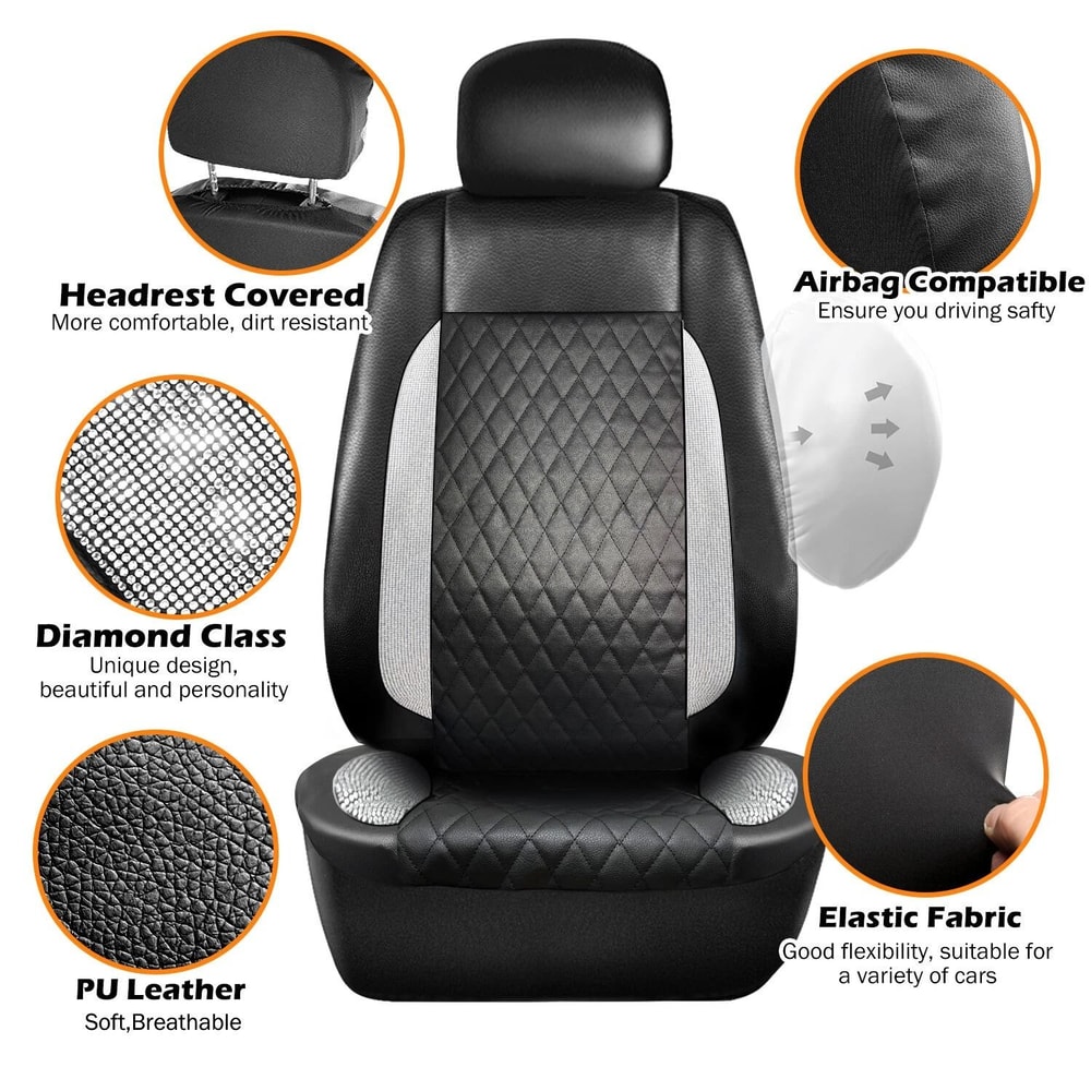 Diamond Leather Car Seat Covers Full Set Premium Bling Rhinestone Auto Seat Covers For Women 10