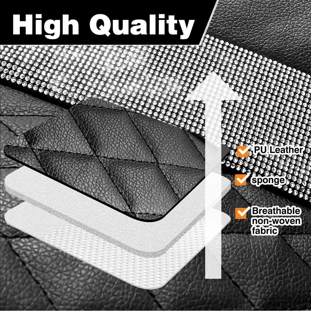 Diamond Leather Car Seat Covers Full Set Premium Bling Rhinestone Auto Seat Covers For Women 6