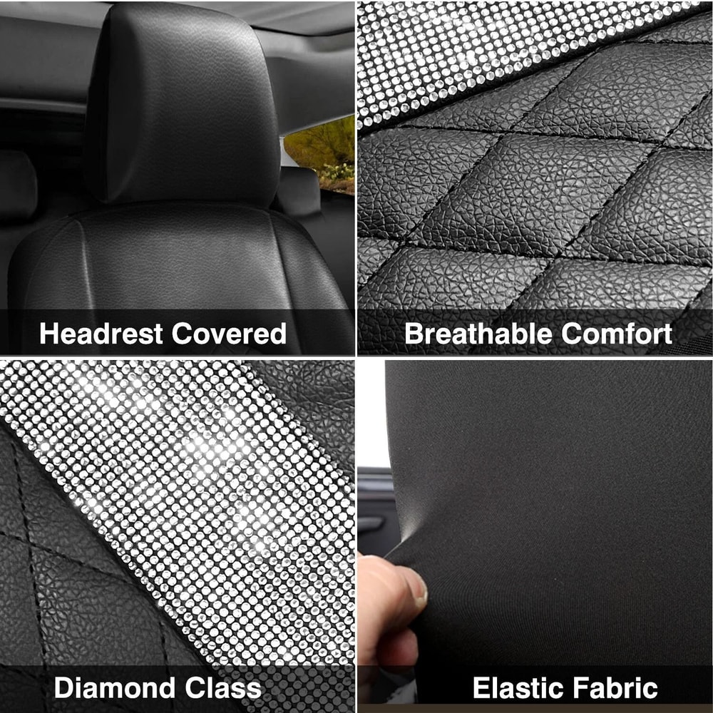 Diamond Leather Car Seat Covers Full Set Premium Bling Rhinestone Auto Seat Covers For Women 7