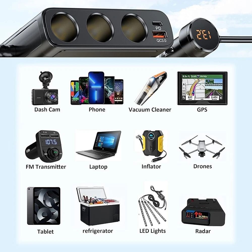 Cigarette Lighter Splitter Car Charger Adapter With Sockets And USB Ports For MultiDevice Charging 8