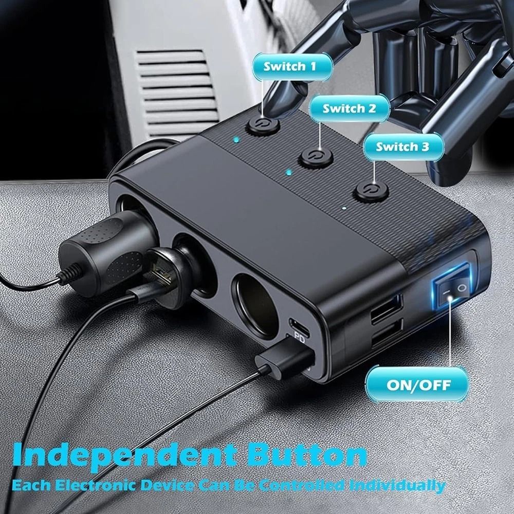Cigarette Lighter Splitter Car Charger Adapter With Sockets And USB Ports For MultiDevice Charging 6