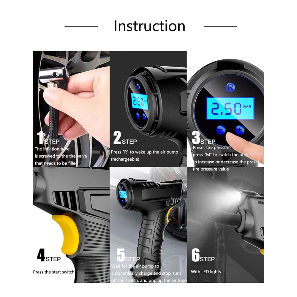 Auto Digital Tire Inflator High Air Pump Compressor Electric Handheld For Cars 6