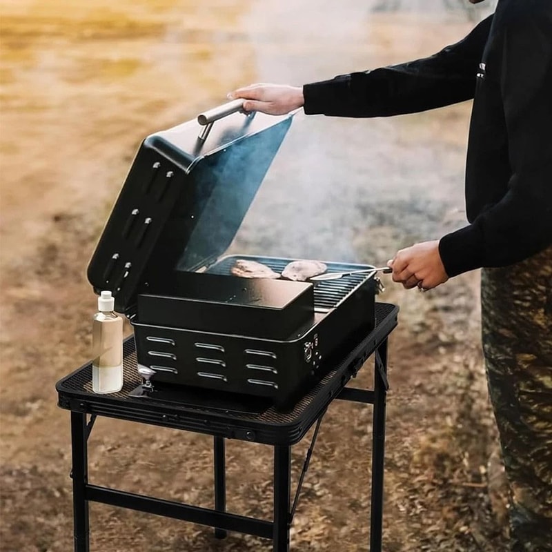 Adjustable Height Foldable Camping Table With Mesh Desktop Perfect For BBQs And Outdoor Adventures 2