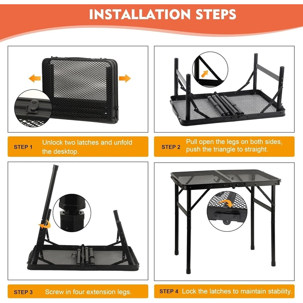 Adjustable Height Foldable Camping Table With Mesh Desktop Perfect For BBQs And Outdoor Adventures 4