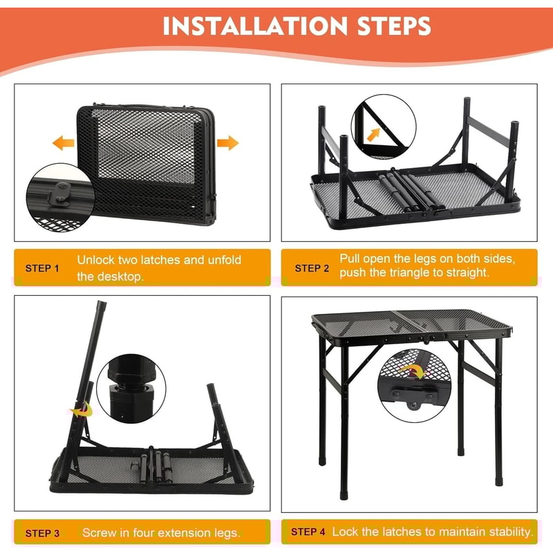 Adjustable Height Foldable Camping Table With Mesh Desktop Perfect For BBQs And Outdoor Adventures 4