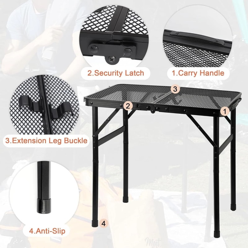 Adjustable Height Foldable Camping Table With Mesh Desktop Perfect For BBQs And Outdoor Adventures 5