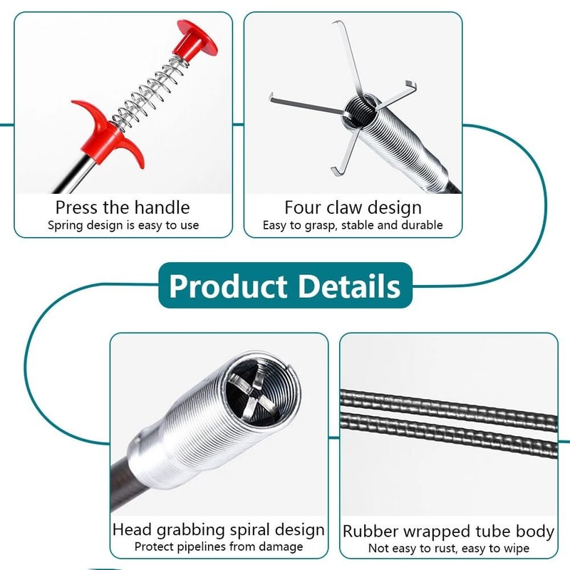 Manual Drain Snake Clog Remover For Sinks Drains Toilets And Pipes Metal Tool 10