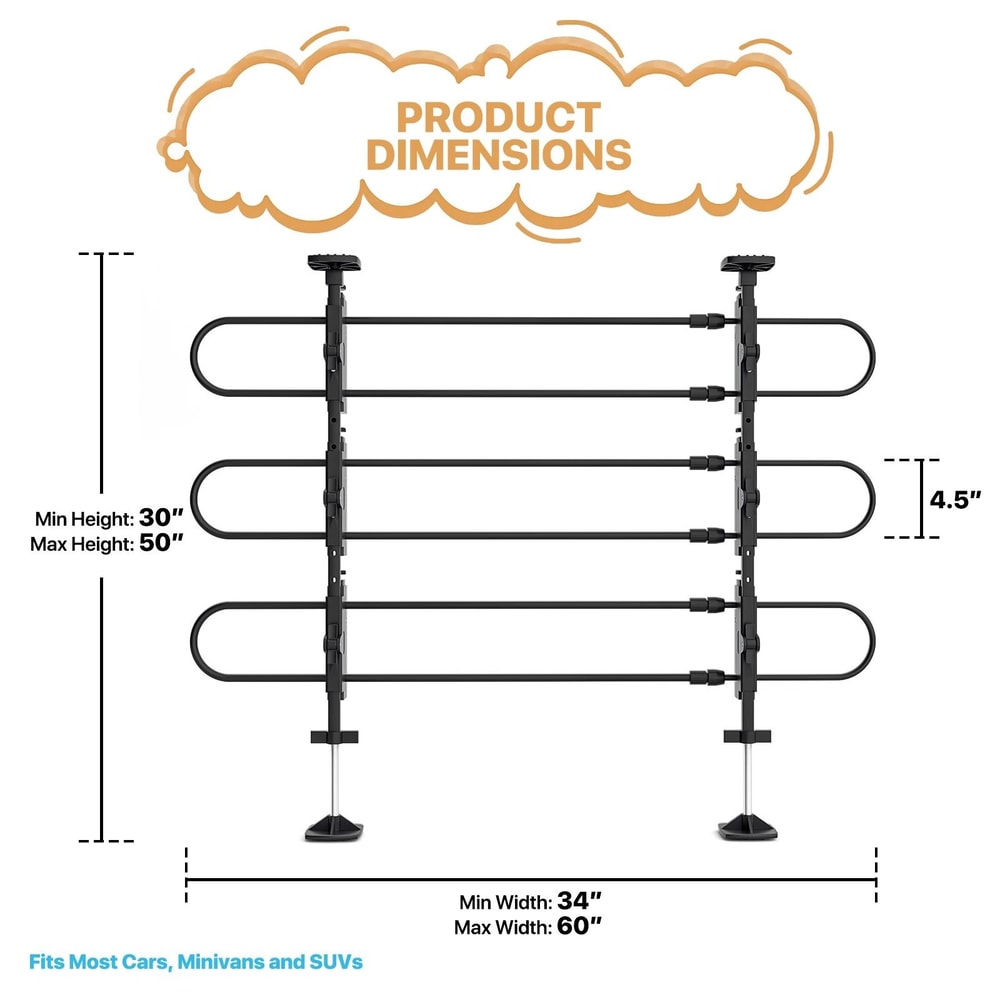 Dog Car Barrier Metal Adjustable Pet Divider Universal Fit SUV Safe Gate For Pet Safety 5