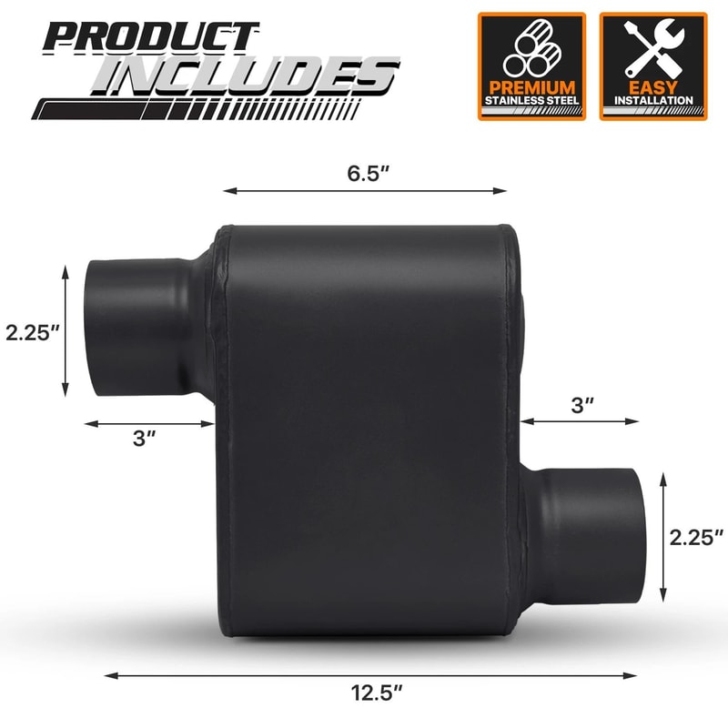 Offset Race Performance Chambered Exhaust Muffler High Flow Stainless Steel Matte Finish 7