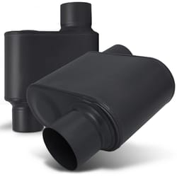 offset race performance chambered exhaust muffler - high flow stainless steel, matte finish