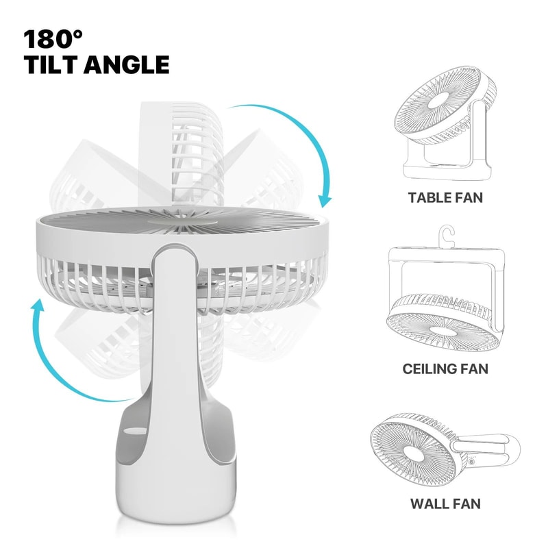 Portable Personal Desk Fan USB Rechargeable Hanging Hook 11