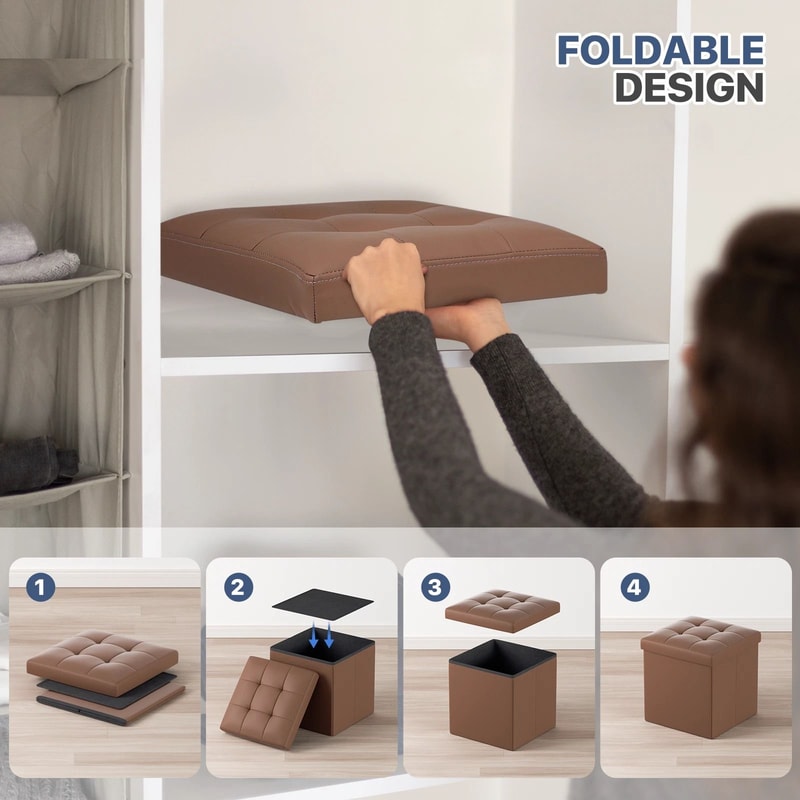 Folding Storage Ottoman Foot Rest Stool Bench With Flipping Lid 1