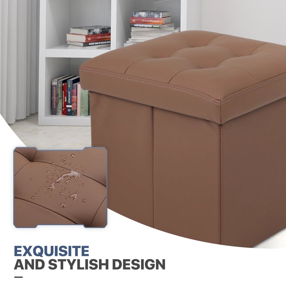 Folding Storage Ottoman Foot Rest Stool Bench With Flipping Lid 2