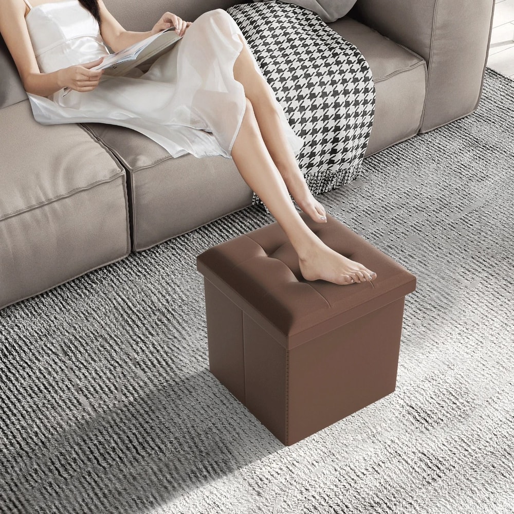 Folding Storage Ottoman Foot Rest Stool Bench With Flipping Lid 4