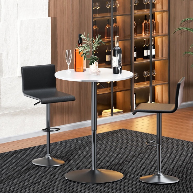 Wooden Round Bar Pub Table With Adjustable Height Chrome Base Perfect For Kitchen Dining Spaces 1