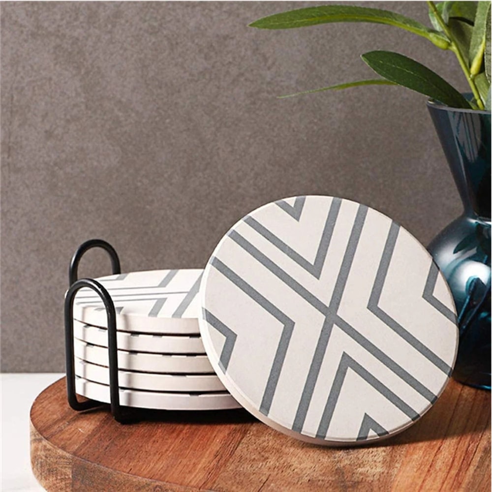 Absorbent Ceramic Coasters With Holder Ideal Drink Mat For Coffee Tea Cup Decor 8