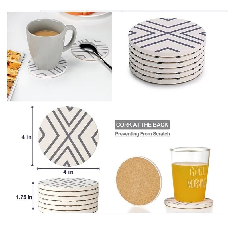 Absorbent Ceramic Coasters With Holder Ideal Drink Mat For Coffee Tea Cup Decor 3
