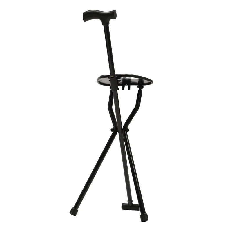 Folding Walking Cane With Tripod Chair Seat Stool Heavy Duty Adjustable Portable For Seniors And D 3