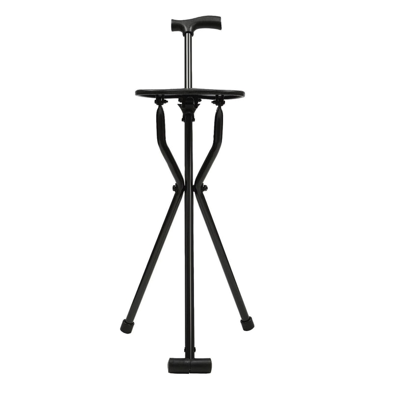 Folding Walking Cane With Tripod Chair Seat Stool Heavy Duty Adjustable Portable For Seniors And D 6