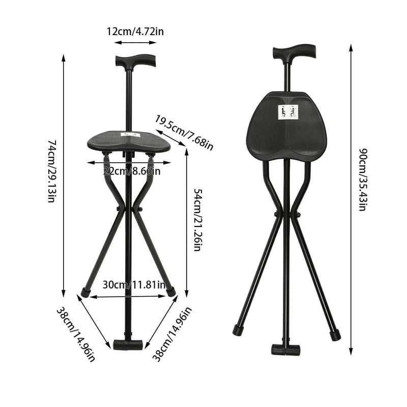 Folding Walking Cane With Tripod Chair Seat Stool Heavy Duty Adjustable Portable For Seniors And D 1