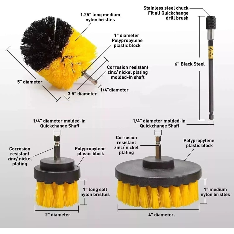 Drill Brush Set For Power Scrubber Attachments Ideal For Carpet Tile Grout Cleaning 4