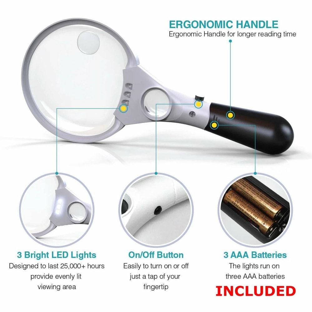 Large Handheld Magnifier With LED Lights Jewelry Loupe And Reading Magnifying Glass 2
