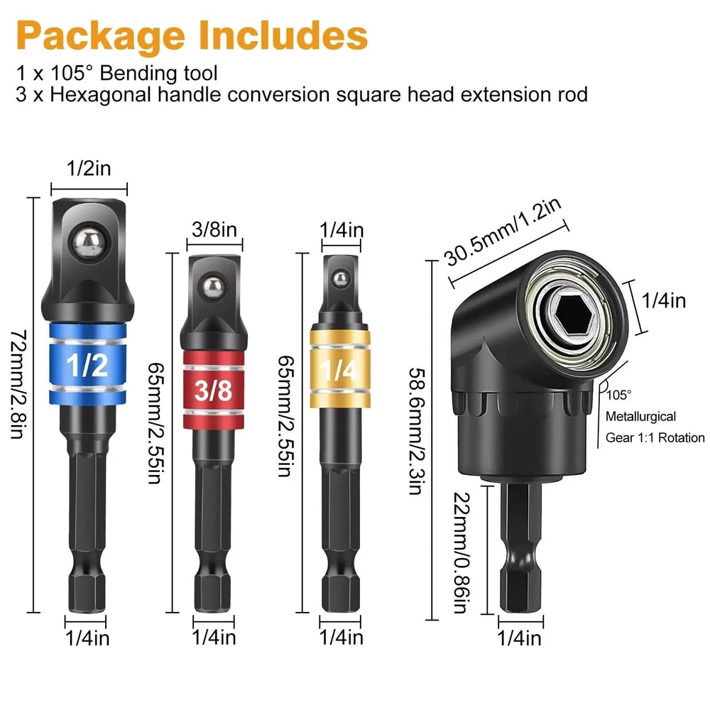 Socket Adapter Impact Hex Shank Drill Bits Set With Right Angle Extension 5