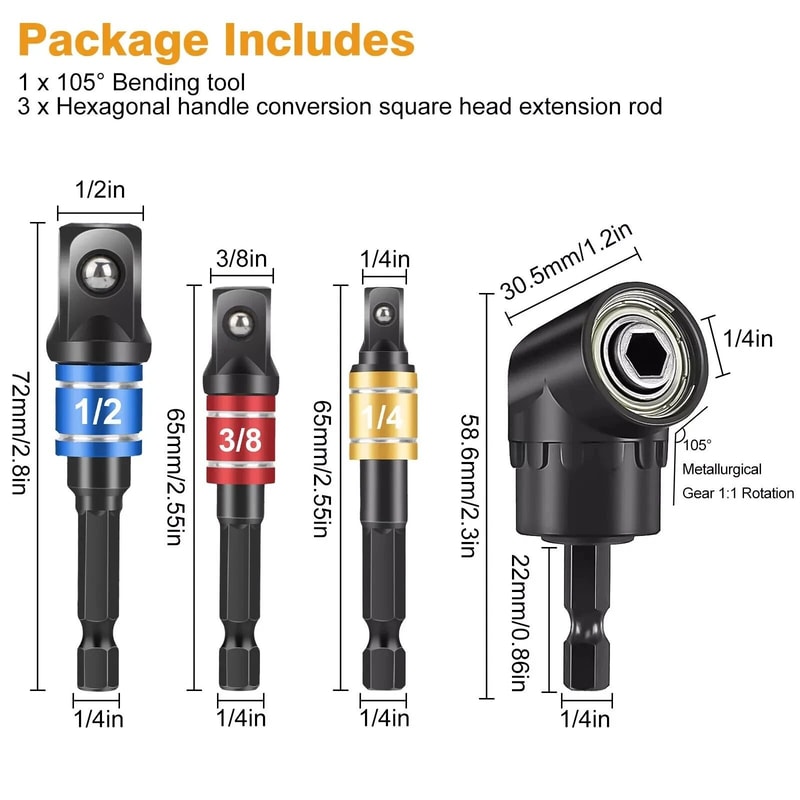 Socket Adapter Impact Hex Shank Drill Bits Set With Right Angle Extension 5