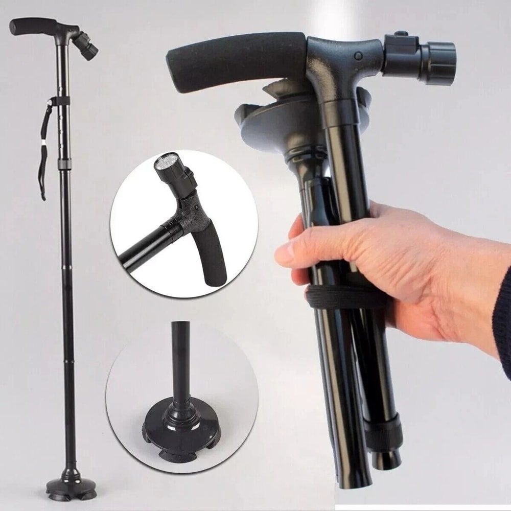 Adjustable Folding Walking Cane With LED Light Portable Lightweight Walking Stick With Carrying C 8