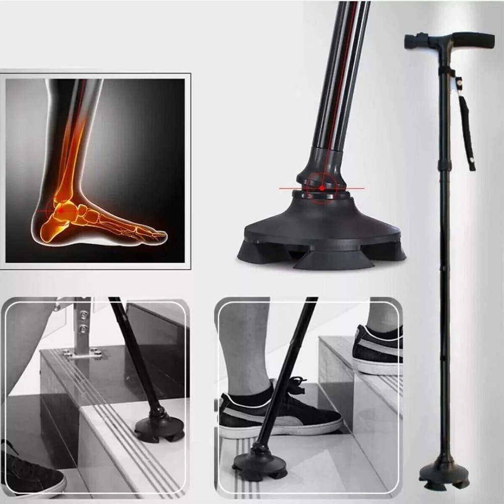 Adjustable Folding Walking Cane With LED Light Portable Lightweight Walking Stick With Carrying C 10