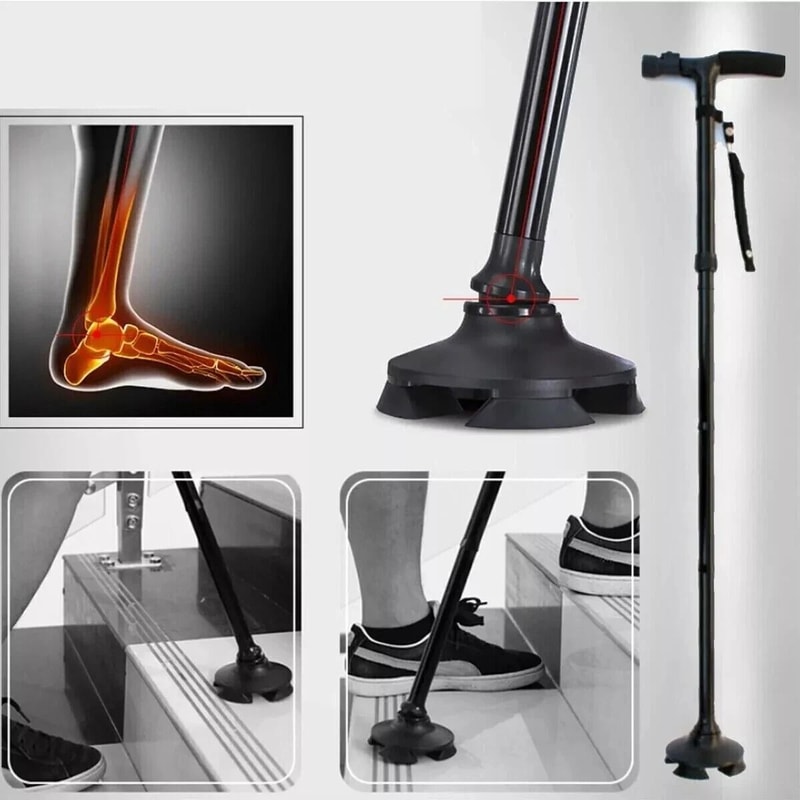 Adjustable Folding Walking Cane With LED Light Portable Lightweight Walking Stick With Carrying C 10