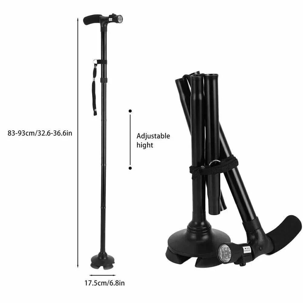 Adjustable Folding Walking Cane With LED Light Portable Lightweight Walking Stick With Carrying C 4