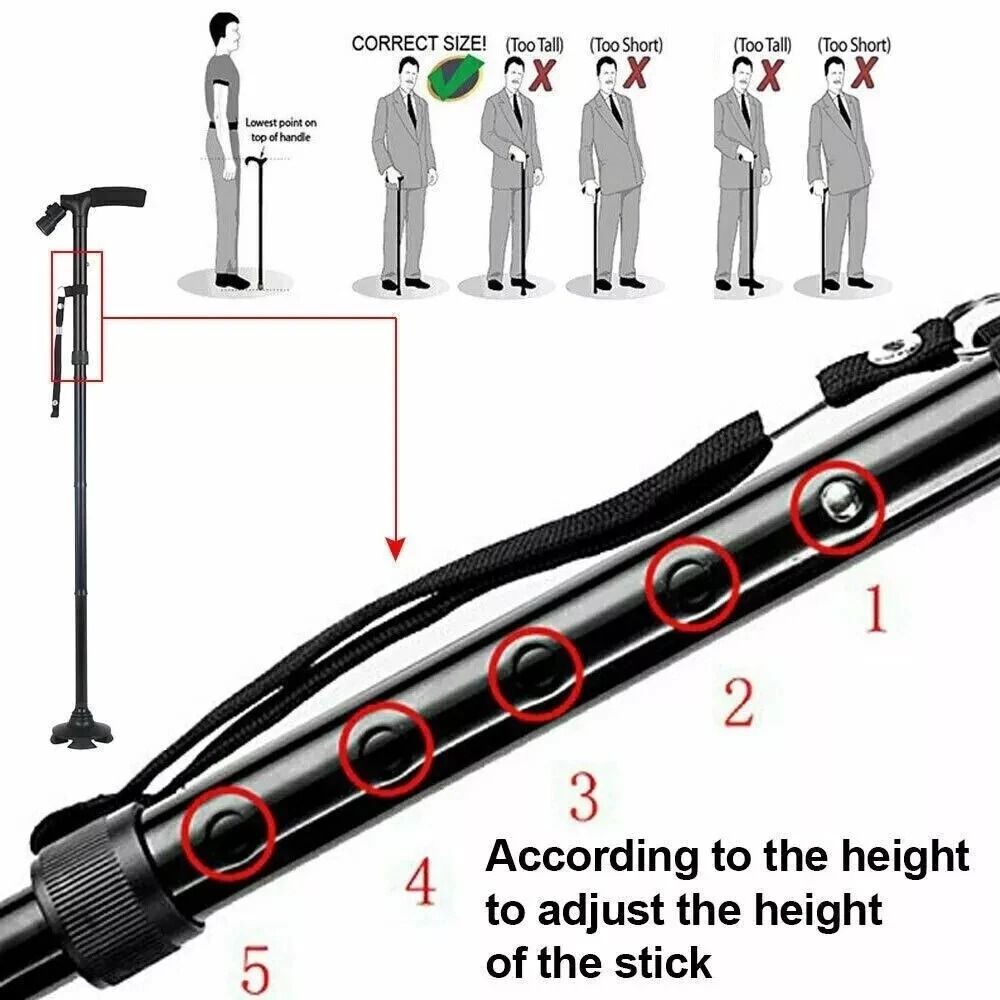 Adjustable Folding Walking Cane With LED Light Portable Lightweight Walking Stick With Carrying C 1