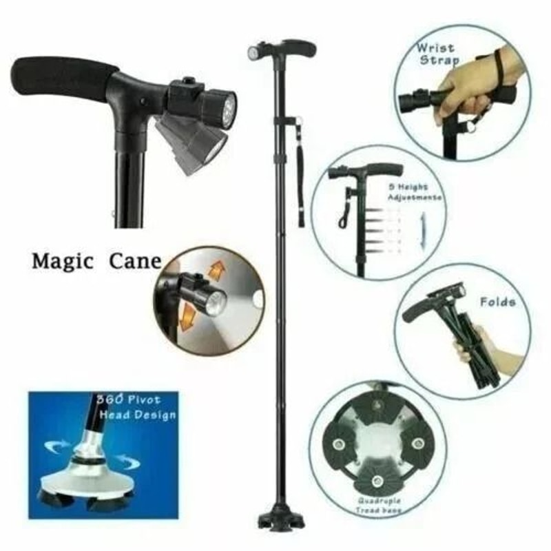 Adjustable Folding Walking Cane With LED Light Portable Lightweight Walking Stick With Carrying C 2
