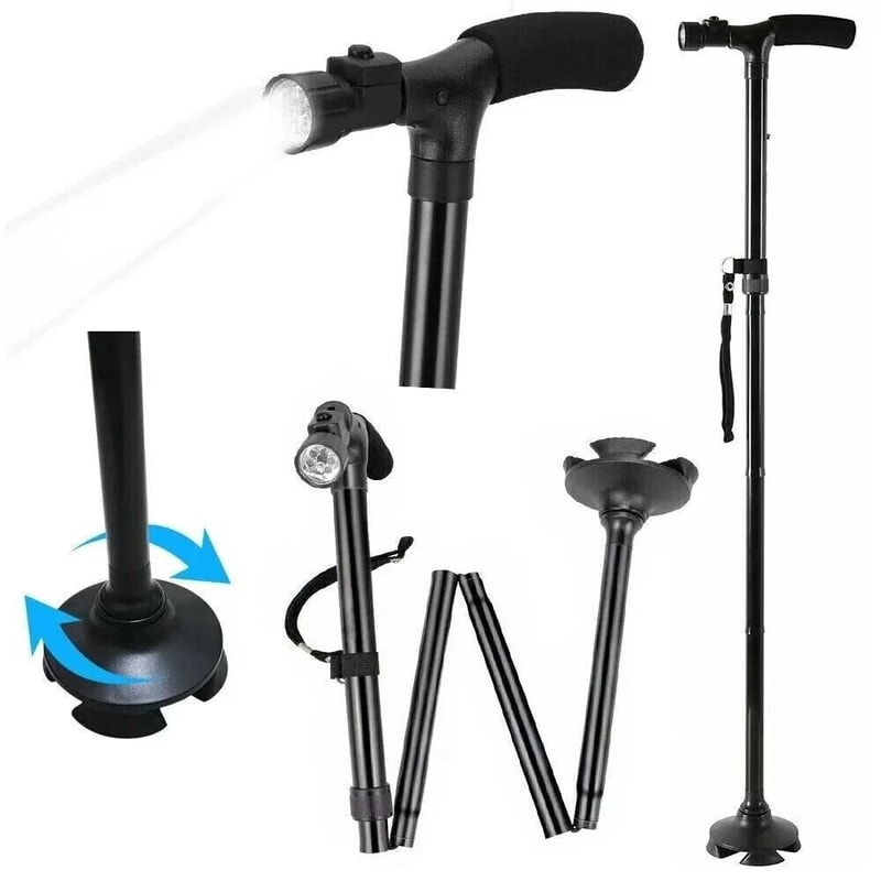 Adjustable Folding Walking Cane With LED Light Portable Lightweight Walking Stick With Carrying C 3